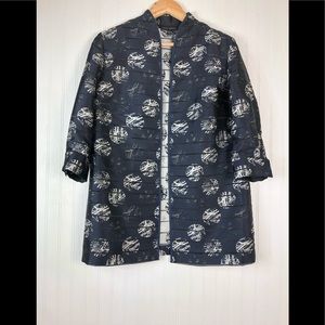 Ming Wang Women's Blue/White Semi-Sheer Open Front Lightweight Jacket Sz XS